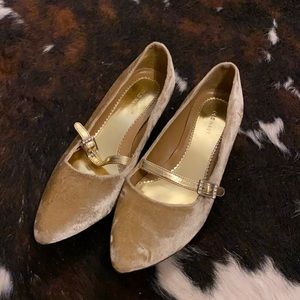 Gold Velvet Kitten Heels Rhinestone buckle 7